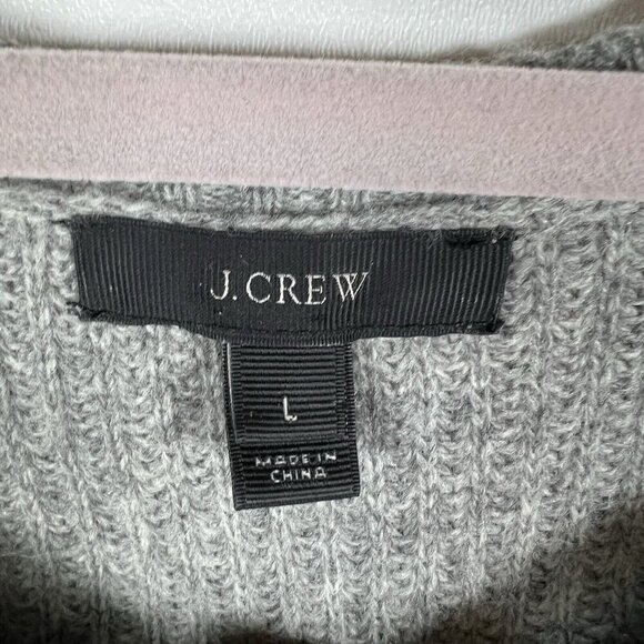 J Crew Sweater Womens Size Large Grey Wool Crew Neck Ribbed Leather Patch Elbow - Picture 5 of 10